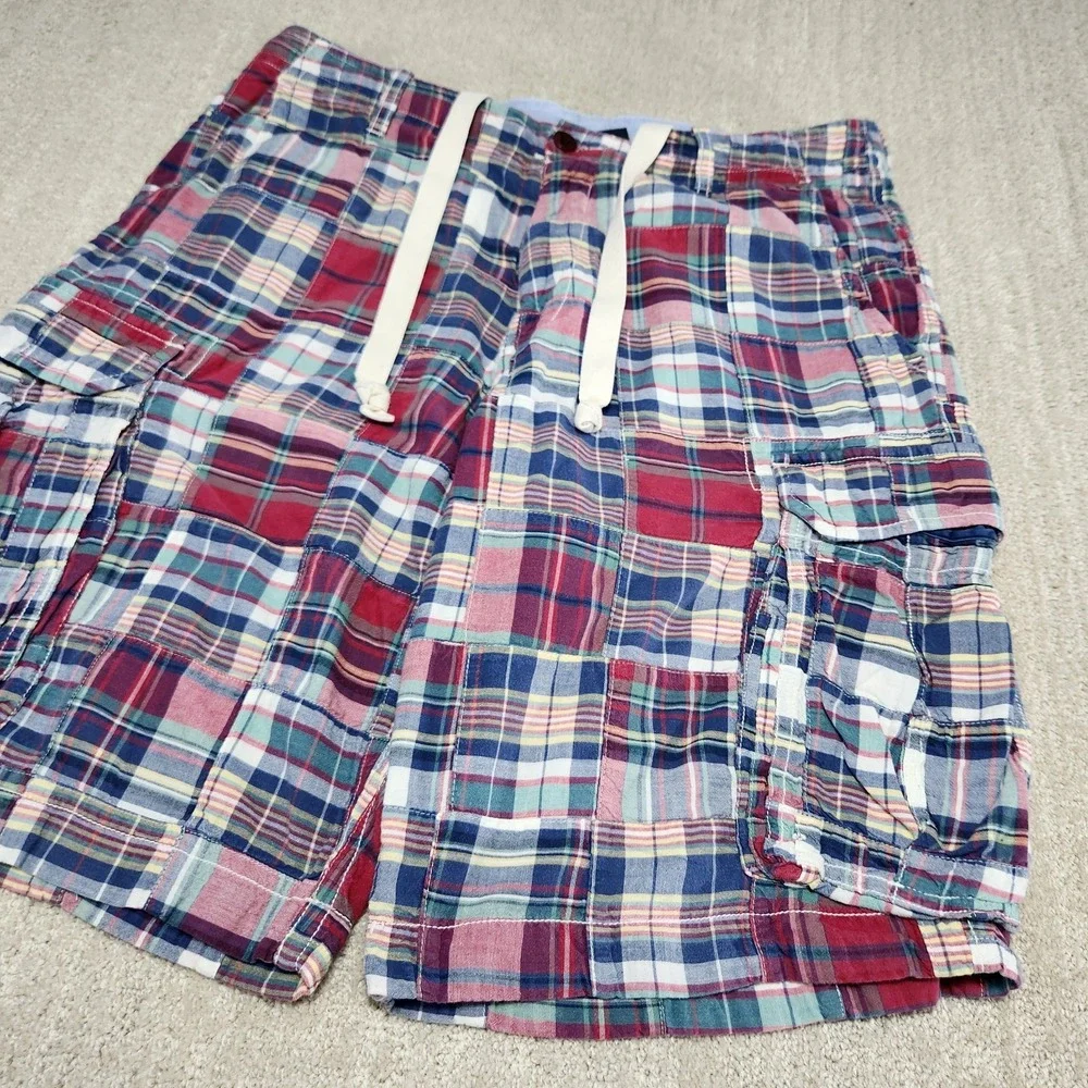 J Crew Patchwork Cargo Shorts Men 32 Relaxed Fit Vintage Style Drawstring Madres